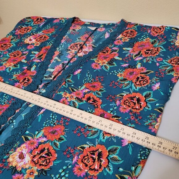 Floral Kimono Cardigan L/XL Womens‎ Lightweight Duster Boho Cover up Bloomcore - Picture 7 of 9